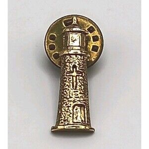Lighthouse Light House w/ Cross Gold Tone Pin Nautical Sea